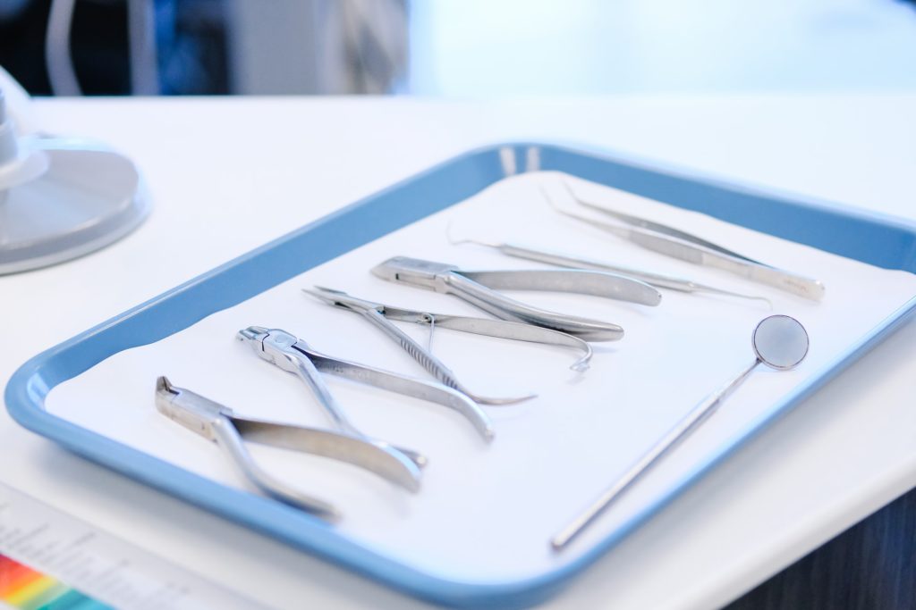 Tray of dental tools